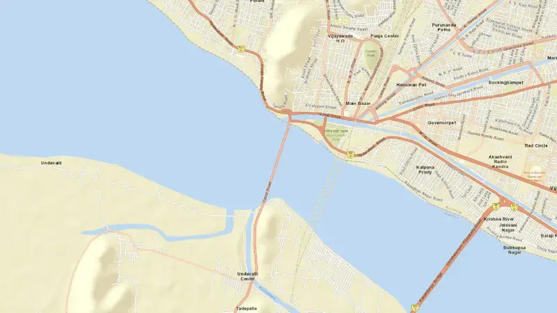 Road map of Prakasam Barrage reservoir, Andhra Pradesh, India