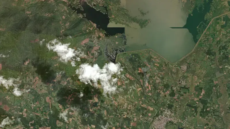 Satellite view of Raiwada Reservoir reservoir, Andhra Pradesh, India