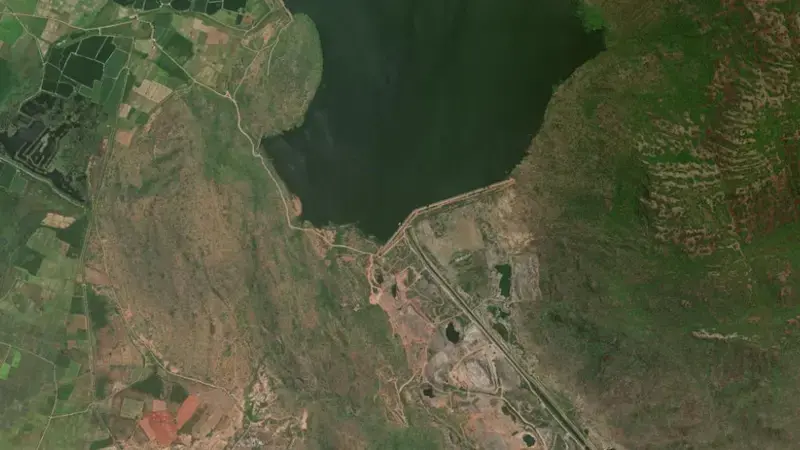 Satellite view of Rama Thirtham reservoir, Andhra Pradesh, India
