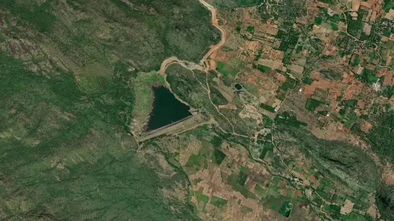 Satellite view of Ramanadhi reservoir, Tamil Nadu, India