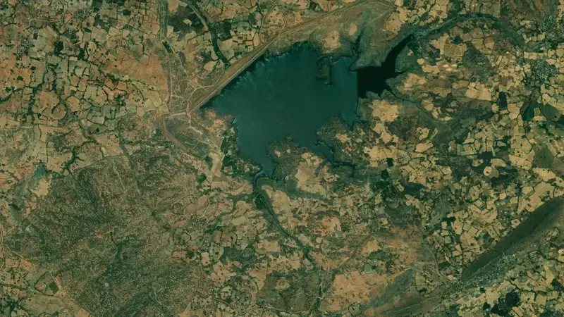 Satellite view of Rangawan reservoir, Uttar Pradesh, India