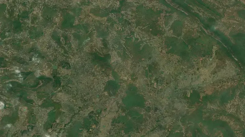 Satellite view of Rengali Dam reservoir, Odisha, India