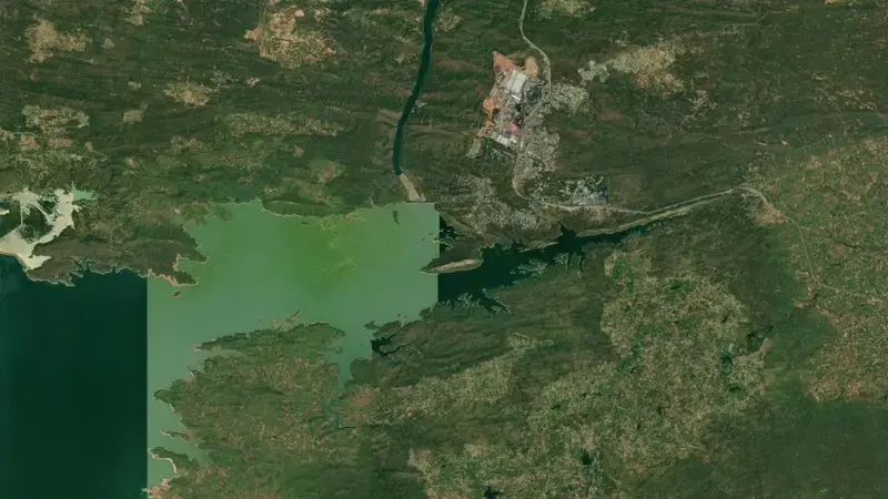 Satellite view of Rihand Dam reservoir, Uttar Pradesh, India