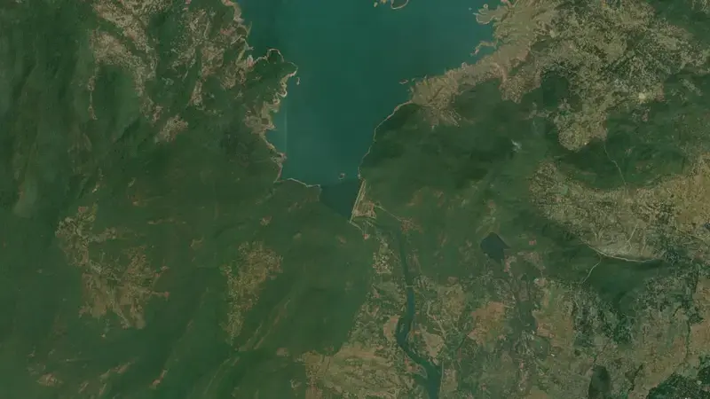 Satellite view of Salanadi reservoir, Jharkhand, India
