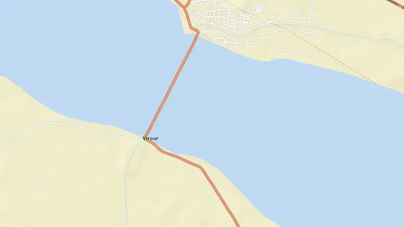 Road map of Sangam Anicut / Barrge reservoir, Andhra Pradesh, India