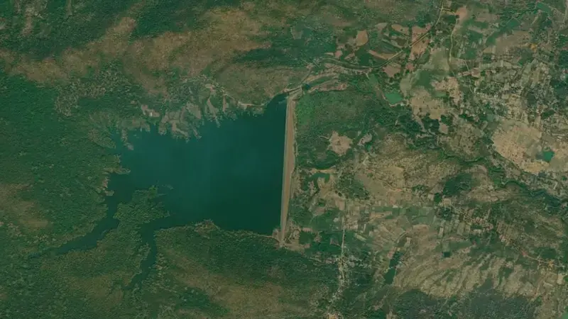 Satellite view of Sapua reservoir, Jharkhand, India