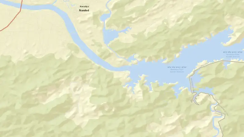 Road map of Sardar Sarovar Dam reservoir, Gujarat, India