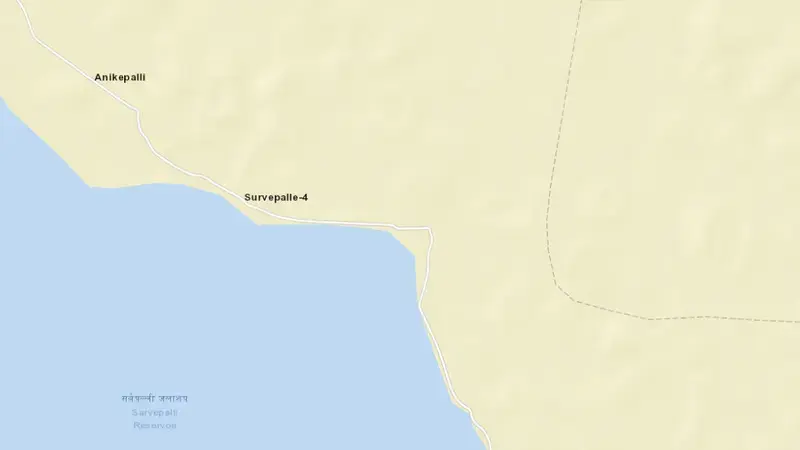 Road map of Sarvepalli Reservoir reservoir, Andhra Pradesh, India