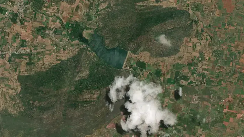 Satellite view of Sathaiyar Odai reservoir, Tamil Nadu, India