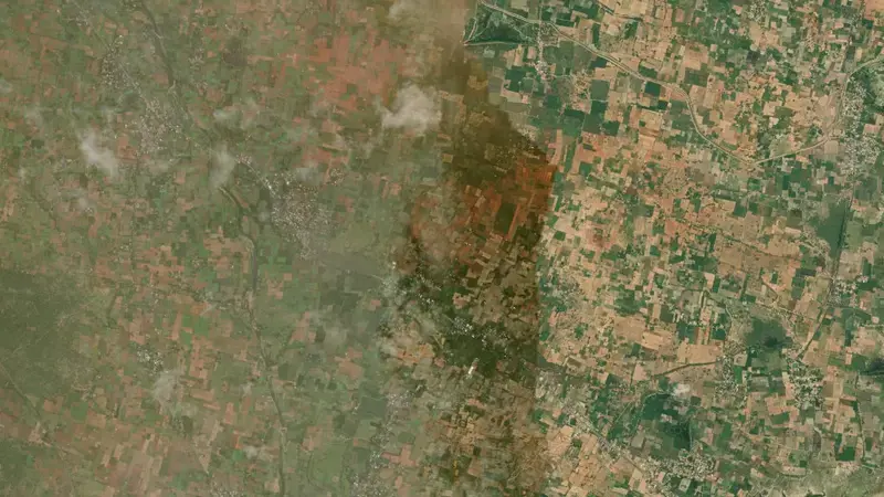 Satellite view of Sathanur Dam reservoir, Tamil Nadu, India