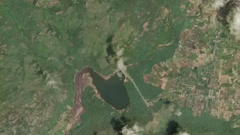 Satellite view of Shenbagathope reservoir, Tamil Nadu, India