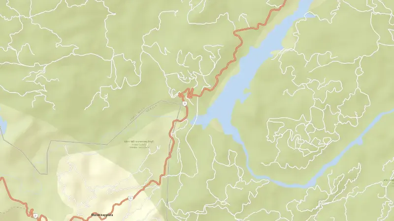 Road map of Sholayar reservoir, Andhra Pradesh, India