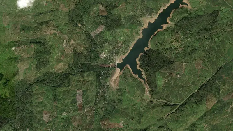 Satellite view of Sholayar reservoir, Andhra Pradesh, India