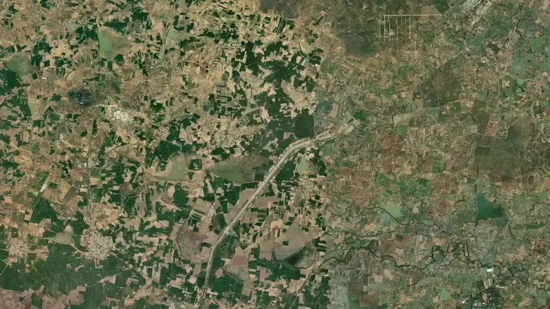 Satellite view of Singur Dam reservoir, Telangana, India