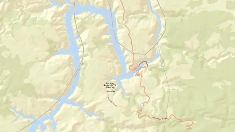 Road map of Srisailam Dam reservoir, Telangana, India