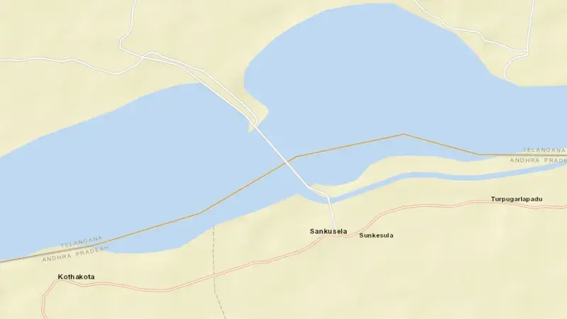 Road map of Sunkesula Barrage reservoir, Andhra Pradesh, India