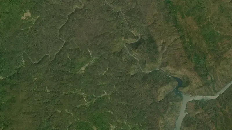 Satellite view of Supa Dam reservoir, Karnataka, India