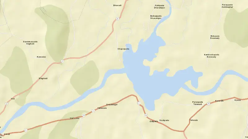 Road map of Surya reservoir, Gujarat, India