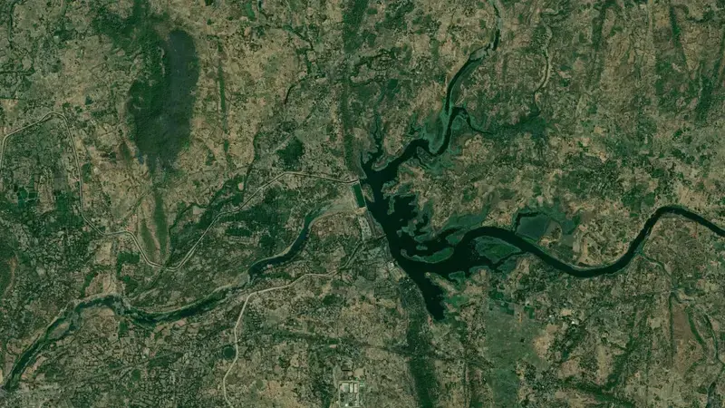 Satellite view of Surya reservoir, Gujarat, India