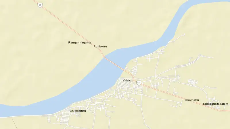 Road map of Swarnamukhi Barrage Cum Bridge reservoir, Andhra Pradesh, India