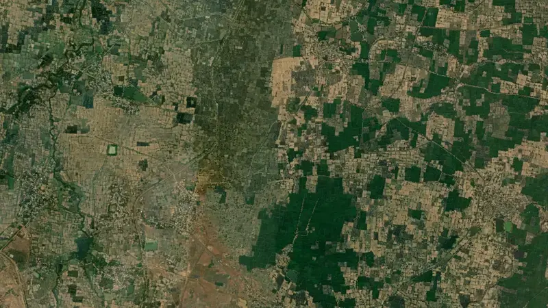 Satellite view of Tandula Dam reservoir, Chhattisgarh, India