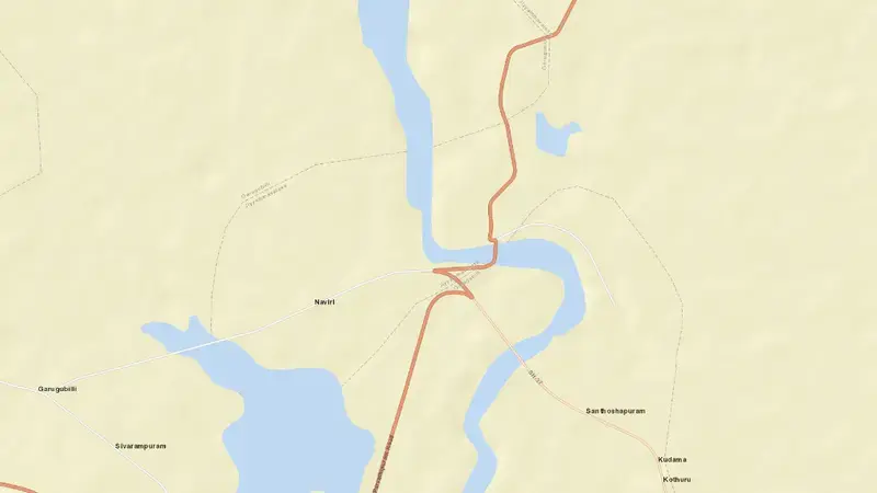 Road map of Thotapalli Regulator / Barrage reservoir, Andhra Pradesh, India