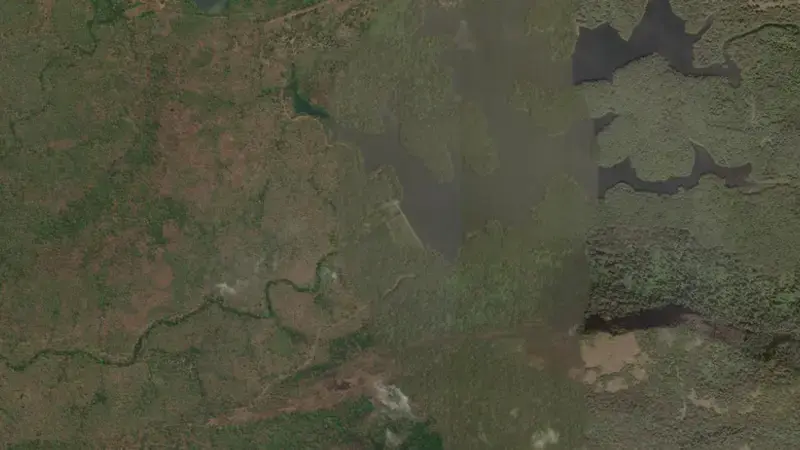 Satellite view of Thunacadavu reservoir, Tamil Nadu, India