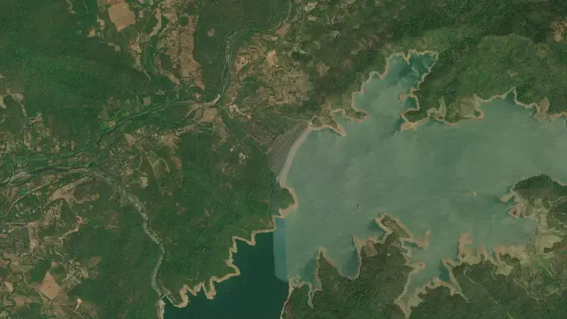 Satellite view of Tillari reservoir, Gujarat, India