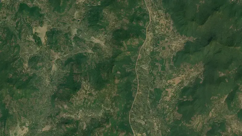 Satellite view of Upper Kolab Dam reservoir, Odisha, India