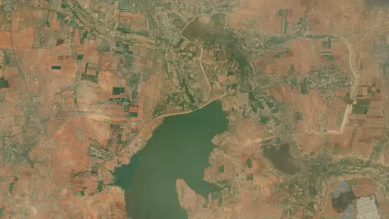 Satellite view of Upper Pennar reservoir, Andhra Pradesh, India