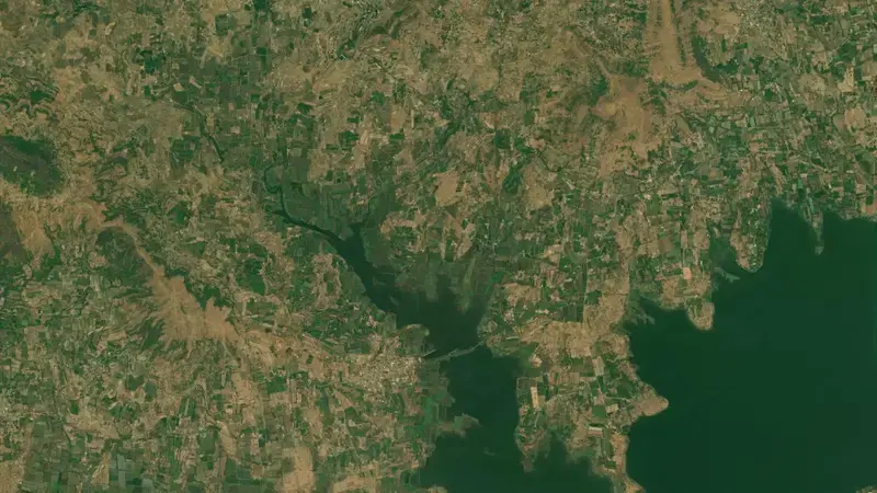 Satellite view of Upper Vaitarna Dam reservoir, Maharashtra, India