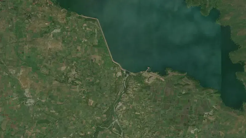 Satellite view of Upper Wardha reservoir, Gujarat, India