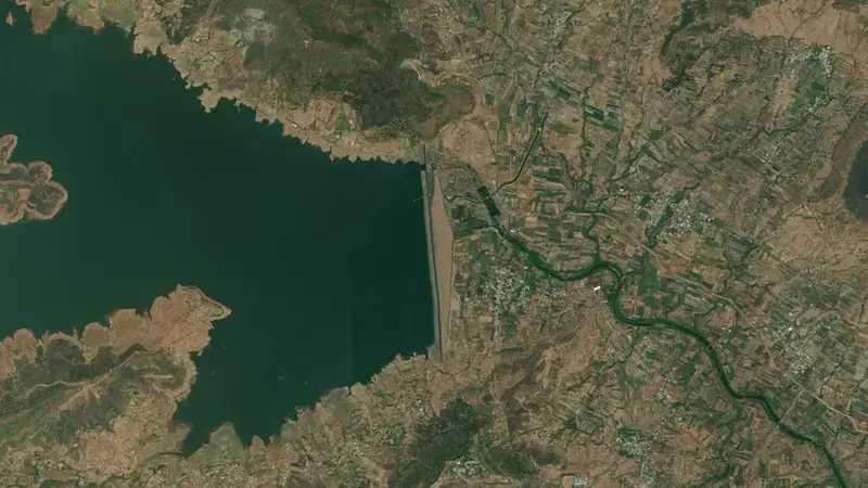 Satellite view of Urmodi reservoir, Gujarat, India