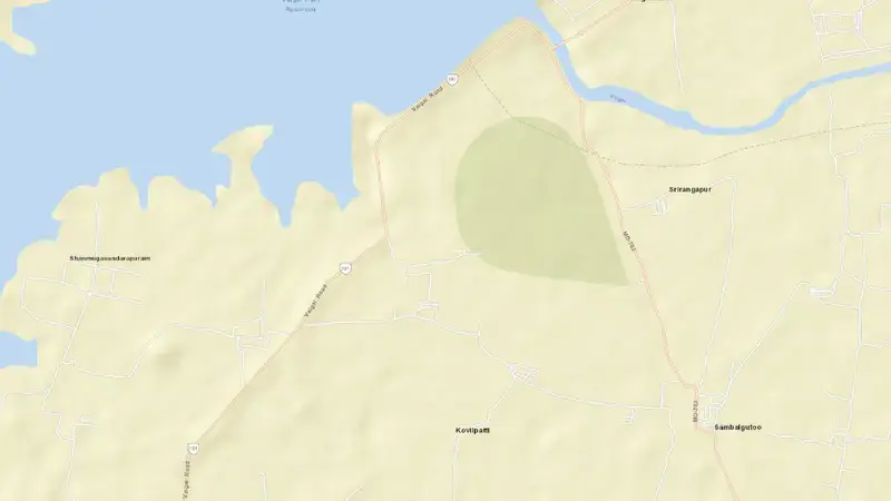 Road map of Vaigai Dam reservoir, Tamil Nadu, India