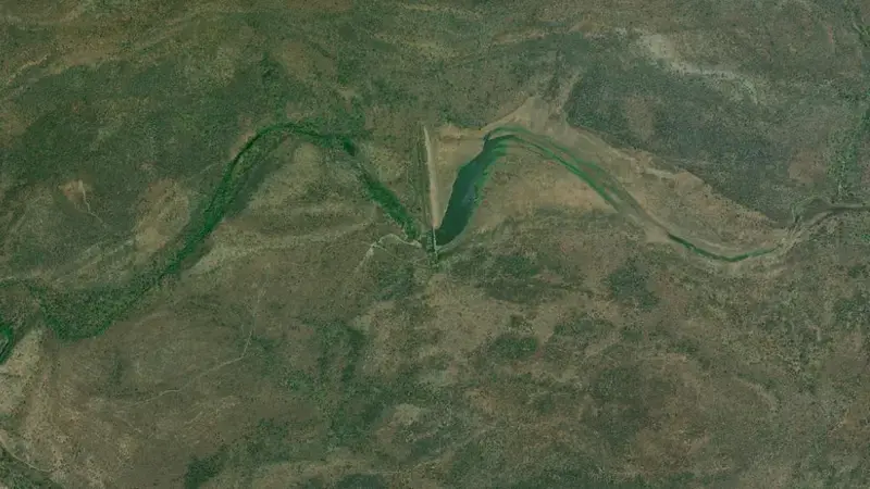 Satellite view of Varadarajaswamy Gudi Project reservoir, Andhra Pradesh, India