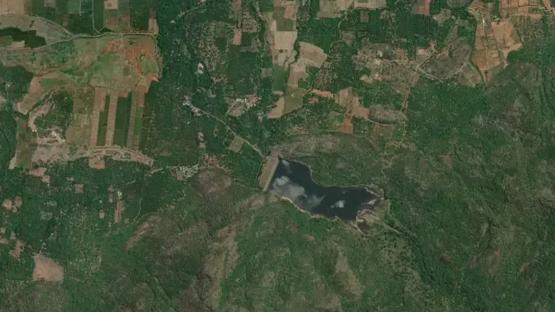 Satellite view of Varadhamanadhi reservoir, Tamil Nadu, India