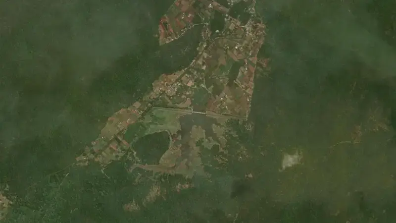 Satellite view of Varattar Vallimadurai reservoir, Tamil Nadu, India