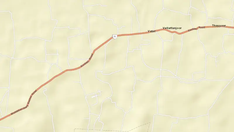 Road map of Vazhani reservoir, Kerala, India