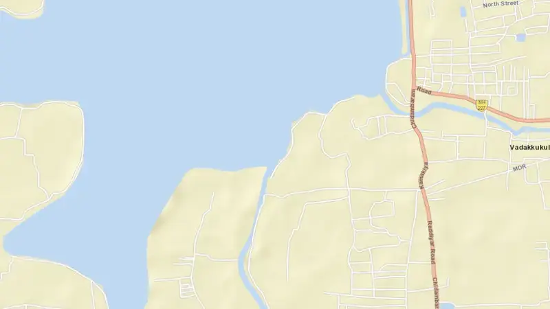 Road map of Veeranam reservoir, Tamil Nadu, India