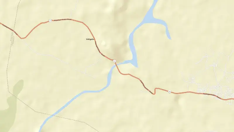Road map of Veligallu Reservoir reservoir, Andhra Pradesh, India