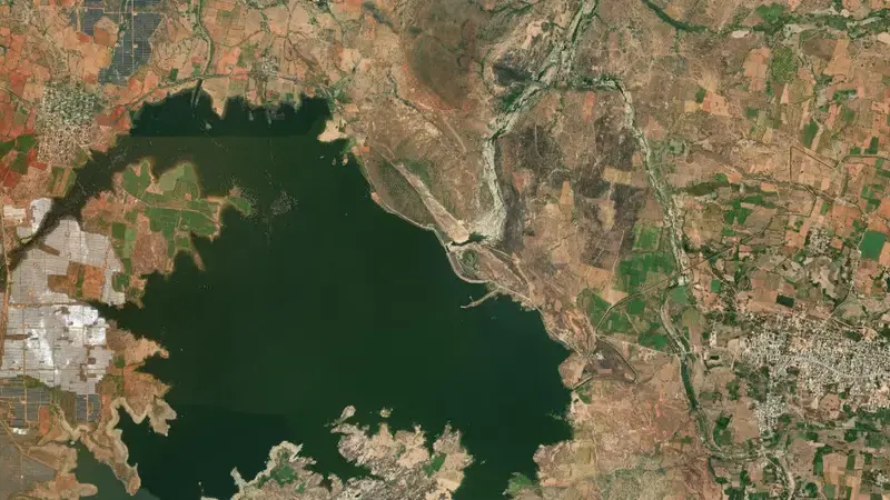 Satellite view of Veligallu Reservoir reservoir, Andhra Pradesh, India
