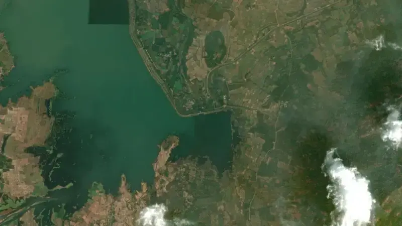 Satellite view of Vengalraya Sagaram reservoir, Andhra Pradesh, India