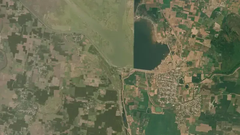 Satellite view of Vidur reservoir, Tamil Nadu, India