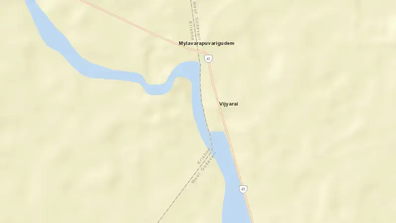 Road map of Vijayarai Anicut reservoir, Andhra Pradesh, India