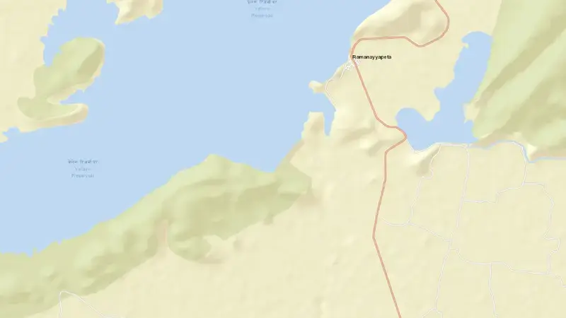 Road map of Yeleru reservoir, IN, India