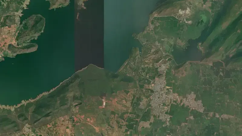 Satellite view of Yeleru reservoir, IN, India