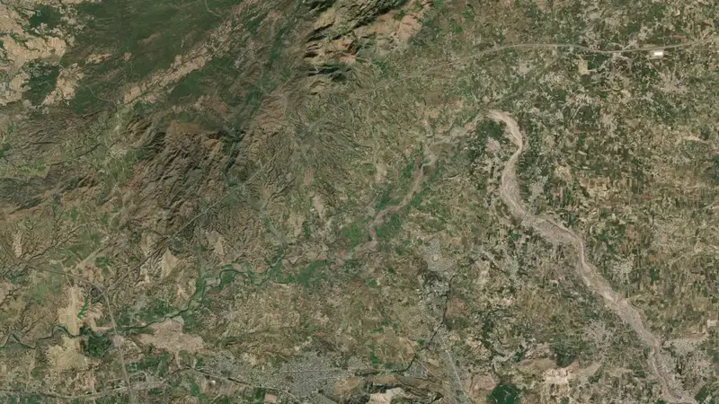 Satellite view of Tarbela Dam reservoir, Khyber Pakhtunkhwa, Pakistan