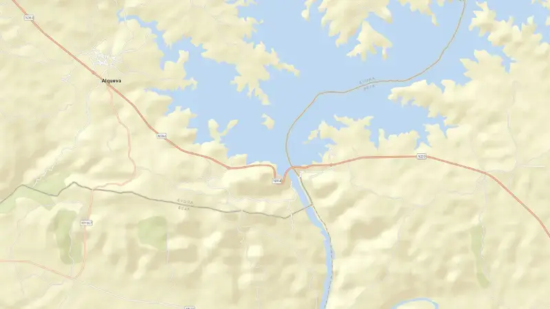 Road map of Alqueva reservoir, Beja, Alentejo, Portugal