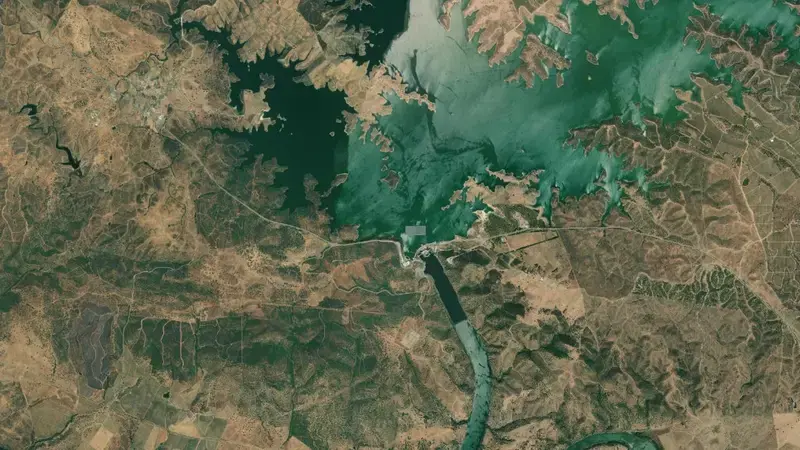 Satellite view of Alqueva reservoir, Beja, Alentejo, Portugal