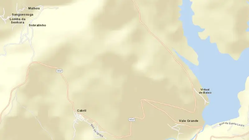 Road map of Alto Ceira reservoir, Coimbra, Centro, Portugal